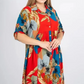 🔥【2XL-4XL】🌺Női laza hajtókás nyomtatott gomb-down hosszú ruha👗