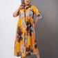 🔥【2XL-4XL】🌺Női laza hajtókás nyomtatott gomb-down hosszú ruha👗