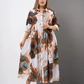 🔥【2XL-4XL】🌺Női laza hajtókás nyomtatott gomb-down hosszú ruha👗