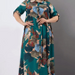 🔥【2XL-4XL】🌺Női laza hajtókás nyomtatott gomb-down hosszú ruha👗