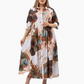 🔥【2XL-4XL】🌺Női laza hajtókás nyomtatott gomb-down hosszú ruha👗